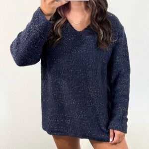 Dark blue and silver tinsel v-neck sweater